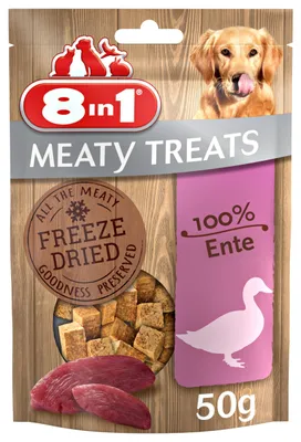 Produktbild von 8in1 Meaty Treats, gefriergetrocknete Hunde Leckerlis aus Ente, 100% Fleisch, ge