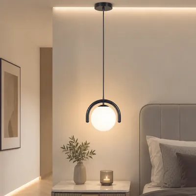Image de Opviq, suspension moderne, noire, diamètre 15 cm, culot E27, corps en métal, indice de protection IP20