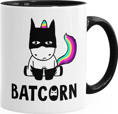 Produktbild von Tasse Batcorn Einhorn Unicorn Kaffeetasse Teetasse Keramiktasse MoonWorks® schwarz unisize