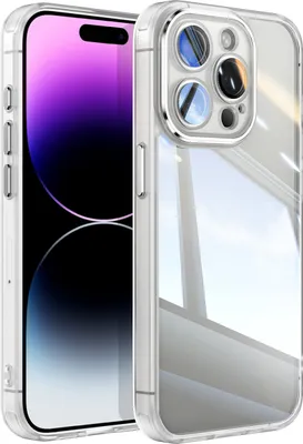 Produktbild von Handyhülle für iPhone 14 Pro Hybrid Transparent TPU PC Militärschutz mit Kameraabdeckung Weiß