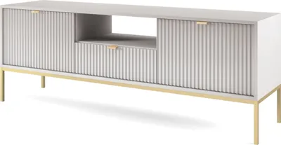 Produktbild von Selsey Vellore - TV-Lowboard Grau mit geriffelten Fronten und goldenen Metallbeinen, 154 cm