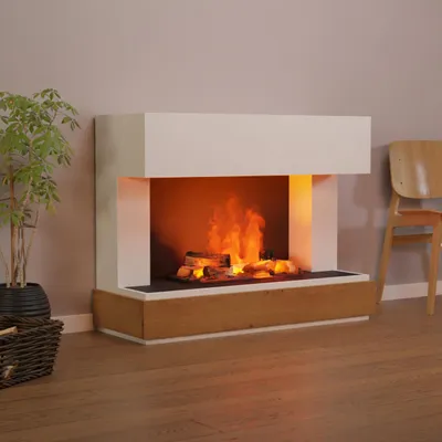 Produktbild von GLOW FIRE Elektrokamin 'Fontane' | Wasserdampf Kamin mit OMC 600 inkl. Holz in weiß | HxBxT: 89,7x114x41,5 cm
