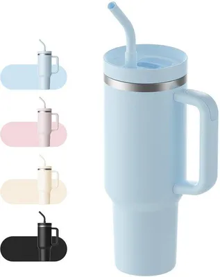 Image de Gobelet isotherme avec poignée, bouteille isotherme de 1,2 litre avec couvercle et poignée ergonomique, résistant et durable, lavable au lave-vaisselle, modèle bleu.
