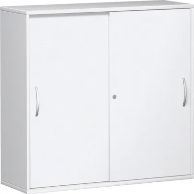 Produktbild von Geramöbel Schiebetürenschrank mit Mittelseite, 4 Nachbildung-Einlegeböden, abschließbar, 1200x425x1152, Weiß/Weiß, N-10S312-WW
