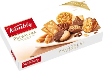 Produktbild von Kambly Primavera, Keks, Eier, Gluten, Milch, Nüsse, Sojabohnen, Sesamsamen, 175 g, Papier, Box, 1 Stück(e)
