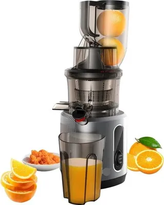 Immagine prodotto di Slow Juicer - Pressa a freddo - Spremiagrumi lento - con scivolo di alimentazione da 75 mm - 200 W - 40-65 giri/min - Motore potente - Spremiagrumi lento - Per frutta intera - Grigio