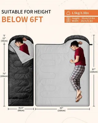 Productafbeelding van Famanu slaapzak, lichtgewicht voor koud weer - 220x80 cm, geschikt voor 3-4 seizoenen, compact en warm