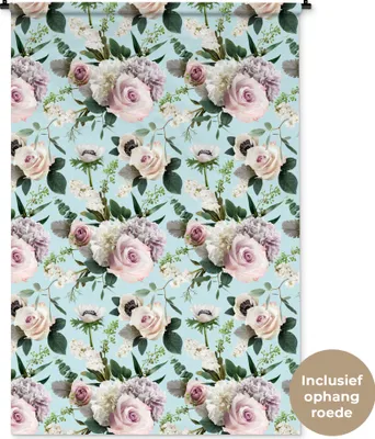 Produktbild von MuchoWow® Wandteppich Wandbehang Blumen - Rose - Blatt 120x180 cm Tapisserie Dekoration Wandtuch - Schlafzimmer - Dekorationen für das Haus
