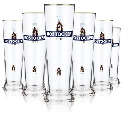 Produktbild von 6x Rostocker Bier Glas Biergläser 0,5l Pokalgläser mit Goldrand