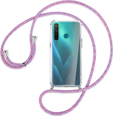 Produktbild von Handykette Backcover-Schutzhülle mit Band (Metall silberfarben) für Realme 5 Pro - lila/rosa/blau