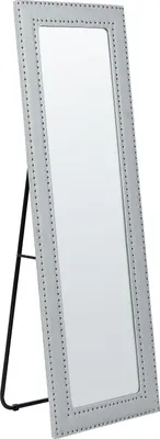 Produktbild von BELIANI Standspiegel aus Kunstleder grau 50 x 150 cm dekorativer Nietenrahmen mit glamourösem Hängeständer für Garderobe Schlafzimmer Wohnzimmer