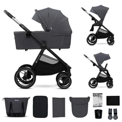 Zdjęcie produktu dla Kinderkraft NEA 2 - wózek dziecięcy 2 w 1 - do 27 kg - gondola i wózek dziecięcy - koła odporne na przebicie - wodoodporny daszek UPF50+ - składany, zwrotny - szary