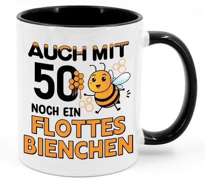 Geburtstagstasse 50. – Keramikbecher mit Bienenspruch, 350 ml