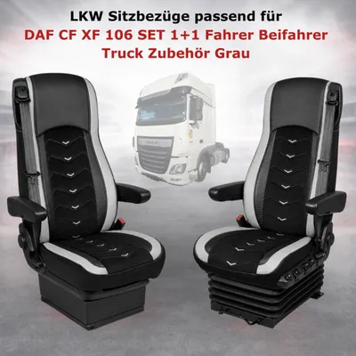 Produktbild von LKW Sitzbezüge passend für DAF CF XF 106 SET 1+1 Fahrer Beifahrer Truck Zubehör Grau