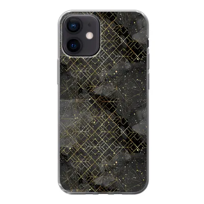 Produktbild von MuchoWow® Handyhülle Schutzhülle Hülle für iPhone 12 Marmor - Schwarz - Gold - Geometrie Silikon Softcase Handy Hülle - Schutzhülle