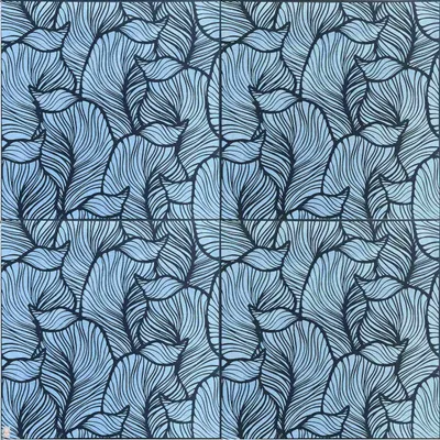 A repeating pattern of stylized feather-like shapes on a light blue background.
