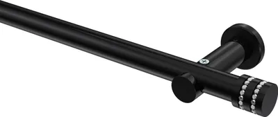 Produktbild von Interdeco Gardinenstange / Vorhangstange Schwarz, Typ Platon Estana (Glitzerkappe) ohne Ringe, 20 mm Ø 1-läufig, 260 cm