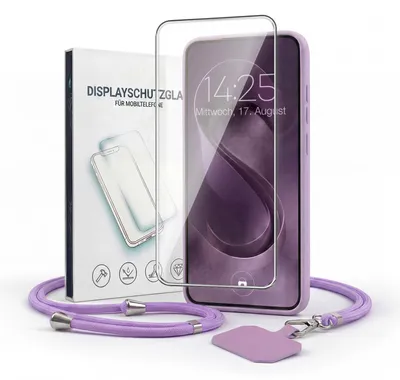 Produktbild von Handyhülle für Samsung Galaxy A53 5G mit Handykette und 9H Displayglas Displayschutz Band Kordel Hülle Case Schutzhülle Lila Violett
