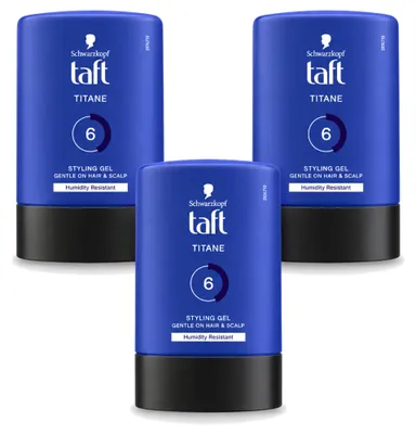 Imagen del producto de 3 unidades de gel moldeador Taft Men Power Titane Hold 6, 300 ml cada uno. Paquete económico