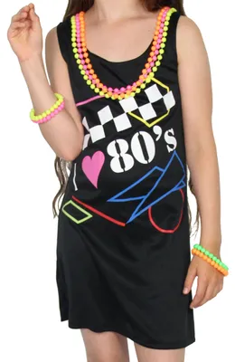 Produktbild von 80er Kleid schwarz kurz mit 80s Druck Damenkostüm, Größe:XXXL