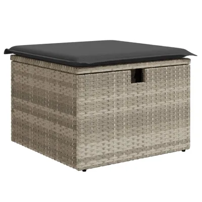 Immagine prodotto di Sgabello Giardino e Cuscino Grigio Chiaro 55x55x37cm Polyrattan