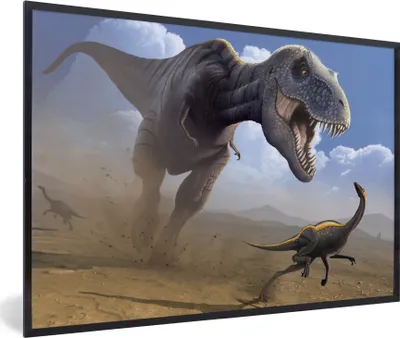 Produktbild von MuchoWow® Gerahmtes Poster Dino - Wildlife - Zeichnung - Kinder - Kinder - Kinder 60x40 cm - Poster mit Schwarzem Bilderrahmen Wandposter Rahmen Foto Bilder - Printing - Wanddeko Schlafzimmer