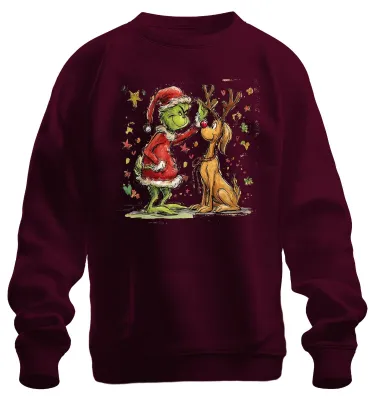 Produktbild von Grinch Max Hund Weihnachten Rentier lustig Geschenk Sweatshirt Pullover, Burgundy, S