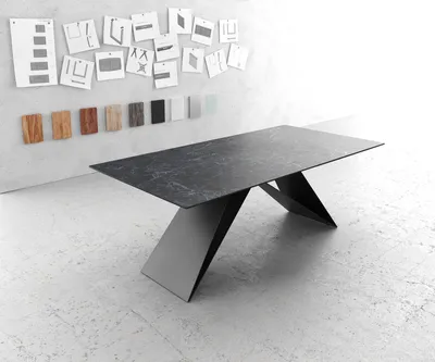 Produktbild von DELIFE Esstisch Edge 200x100cm Keramik Laminam®Nero Greco Anthrazit V-Mittelfuß Schwarz