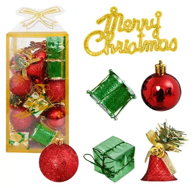 Weihnachtskugeln-Set, 32-tlg., 4 cm, Kunststoff, Rot/Grün