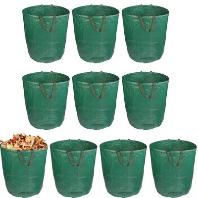 Produktbild von NYVI Gartenabfallsack LeafNow 10x 272L - Stabil, Selbstaufbauend, Wasserdicht, Faltbar, Reißfest - Laubsack 76x67 cm Groß, 4 Tragegriffe - Gartensack für Laub, Rasenschnitt, Grünabfälle
