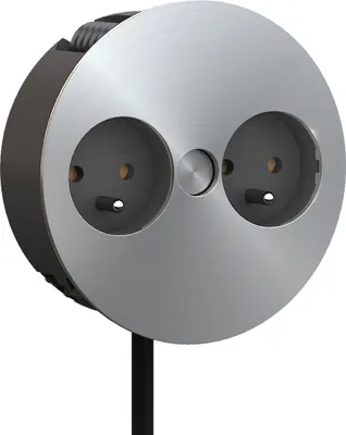 Immagine prodotto di presa di corrente TWIST a 2 vie in acciaio inox - standard francese / presa da tavolo / presa di corrente / doppia presa di corrente