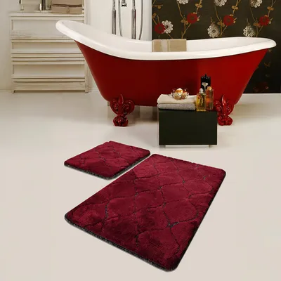 Produktbild von Bosdela Badezimmerteppich Set - 60x100 cm + 50x60 cm (2-teilig)Infinity Cherry
