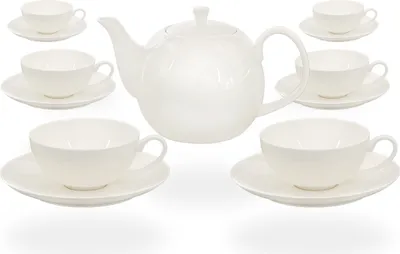 Produktbild von Buchensee Teeservice / Teeset / Teekanne 1,5 liter mit 6 Tassen je 150ml in weiß, Fine Bone China