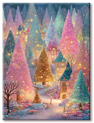 Produktbild von Diamond Painting Set – 5D Mosaik-Bastelset mit Motiv "Buntes Baumdorf" – Wanddekoration – 30x40 cm