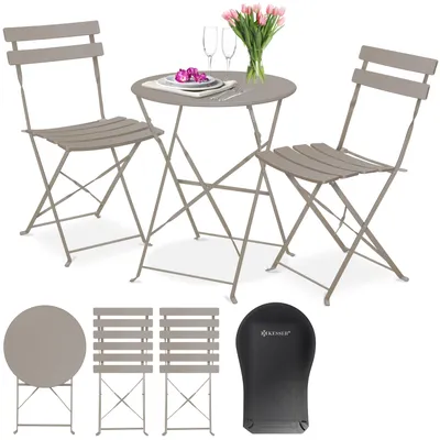 Produktbild von KESSER® Bistroset 3-teilig Bistrotisch mit 2 klappbaren Stühle Set Balkonset Balkonmöbel Klapp-Möbel Gartenset Sitzgarnitur Gartengarnitur Gartenmöbel Sitzgruppe Metall Bistro Gartentisch inkl. Abdeckung