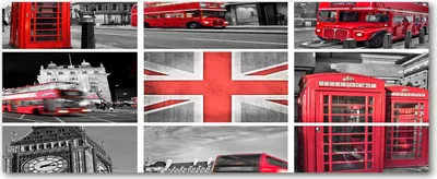 Produktbild von Tulup® Leinwandbild - 125x50 cm - Wandkunst - Drucke auf Leinwand - Leinwanddruck  - Sehenswürdigkeiten & Architektur - Rot - Collage London
