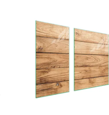 Image de Plaques de recouvrement pour cuisinière 2 pièces 90x52 Couverture de plaque vitrocéramique Verre Planche à découper Bois Marron