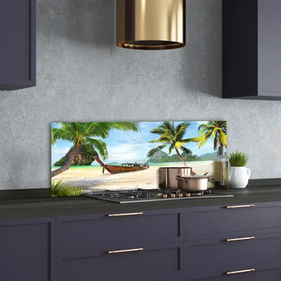Produktbild von Tulup® Küchenrückwand Spritzschutz aus Glas -125x50 -Spritzschutz auf gehärtetes Glas Deko Landschaften Palmen am Strand