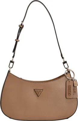 A studio shot of a beige handbag.