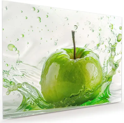 Produktbild von Glasbild 120x90cm in XXL für Wohnzimmer, Schlafzimmer Motiv Splash Apfel