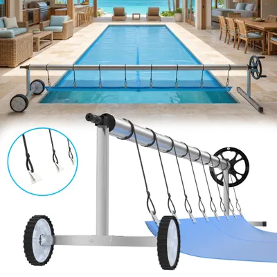 Produktbild von YRHome Poolaufroller Poolabdeckung Aufroller Solarplane Aufrollsystem 3–5,7 m Verstellbar mit Handkurbel, Rädern, Befestigungsset für Einbaupools