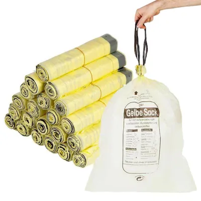 Produktbild von 10 Rollen, Gelbe Säcke mit Zugband, 90 Liter, gelb, Hansepack24