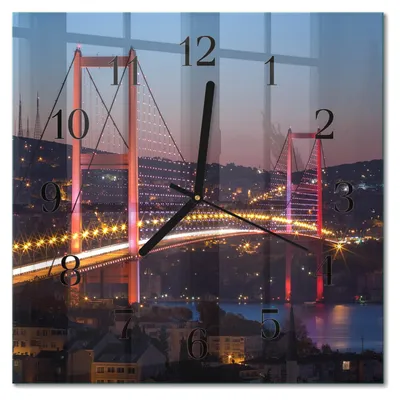 Produktbild von Tulup Glasuhr Wanduhr Küchenuhr Echt-Glas 30x30 cm Modern Dekorativ Geräuschlos Schwarzen Zeigern - Brücke