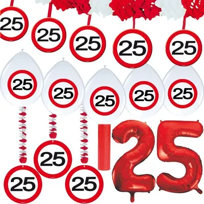 Produktbild von 25. Geburtstag Verkehrsschild Party Deko Set rot weiß Mann Frau Partyset