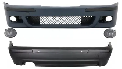 Zdjęcie produktu dla Zestaw karoserii do BMW E39 serii 5 (1995–2003) w stylu M5 z reflektorami przeciwmgielnymi w wykończeniu Clear Chrome.