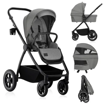 Produktbild von Lionelo Kombikinderwagen Meril 2in1 Babywanne bis zu 9 kg, 0-48 Monate bis zu 22 kg, Geländeräder 360°, Vollfederung, XXL-Verdeck - Grau