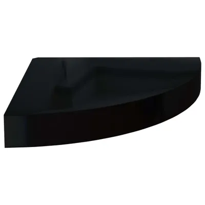 Obrázek produktu pro Plovoucí rohová police černá vysoký lesk 25 x 25 x 3,8 cm MDF