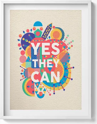 Produktbild von Motivierender Schriftzug „Yes they can“– Wandbild mit Rahmen – Gerahmtes Bild  – Wanddekoration – 60x80 cm –  Weiß Rahmen