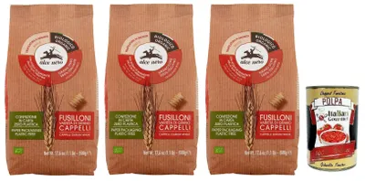 Produktbild von 3x Alce Nero Pasta Fusilloni,Bio-Hartweizen Nudeln,Mit -Cappelli-Hartweizen,Angebaut in Italien,Packung mit 500g + Italian Gourmet Polpa di Pomodoro 400g Dose