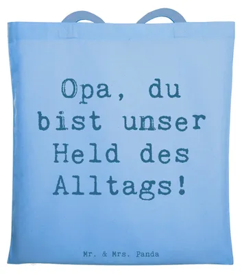 Produktbild von Mr. & Mrs. Panda Schultasche Spruch Opa Held - Sky Blue - Geschenk, Bedanken, Freund, Tasche, Tote Bag, dokumententasche, Liebe, Danke sagen, herzerwärmend, Stoffbeutel